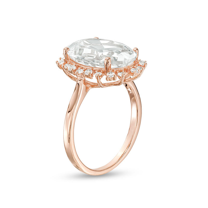 Oval Lab-Created White Sapphire Sunburst Frame Ring in Sterling Silver with 18K Rose Gold Plate - Size 7