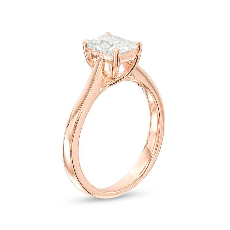 Main Image 2 of Octagonal Lab-Created White Sapphire Solitaire Ring in Sterling Silver with 18K Rose Gold Plate - Size 7