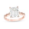 Thumbnail Image 1 of Octagonal Lab-Created White Sapphire and 0.04 CT. T.W. Diamond Art Deco Ring in 10K Rose Gold - Size 7