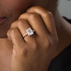 Thumbnail Image 3 of Octagonal Lab-Created White Sapphire and 0.04 CT. T.W. Diamond Art Deco Ring in 10K Rose Gold - Size 7