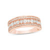 Thumbnail Image 1 of Lab-Created White Sapphire and 0.145 CT. T.W. Diamond Multi-Row Band in 10K Rose Gold - Size 7