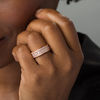 Thumbnail Image 3 of Lab-Created White Sapphire and 0.145 CT. T.W. Diamond Multi-Row Band in 10K Rose Gold - Size 7