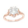 8.0mm Lab-Created White Sapphire Flower Frame Ring in Sterling Silver with 18K Rose Gold Plate - Size 7