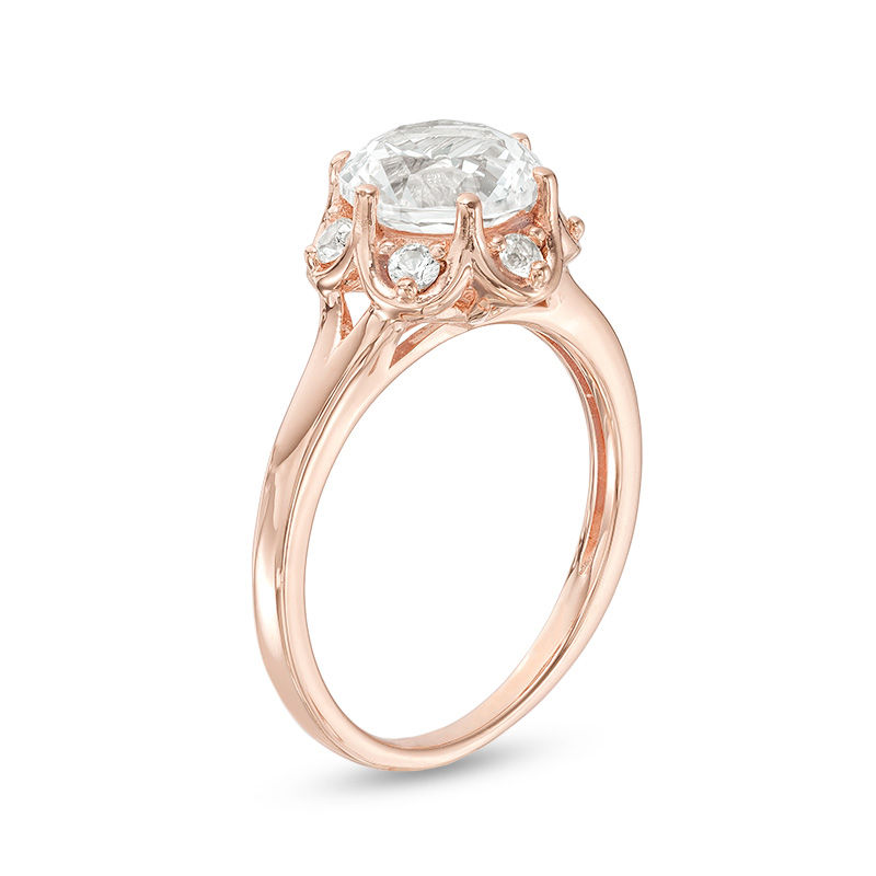 8.0mm Lab-Created White Sapphire Flower Frame Ring in Sterling Silver with 18K Rose Gold Plate - Size 7