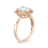 Thumbnail Image 1 of Oval Lab-Created White Sapphire and 0.148 CT. T.W. Diamond Frame Vintage-Style Ring in 10K Rose Gold