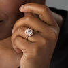 Thumbnail Image 2 of Oval Lab-Created White Sapphire and 0.148 CT. T.W. Diamond Frame Vintage-Style Ring in 10K Rose Gold