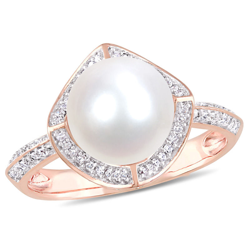 8.5 - 9.0mm Cultured Freshwater Pearl and 0.24 CT. T.W. Diamond Segmented Frame Ring in 10K Rose Gold