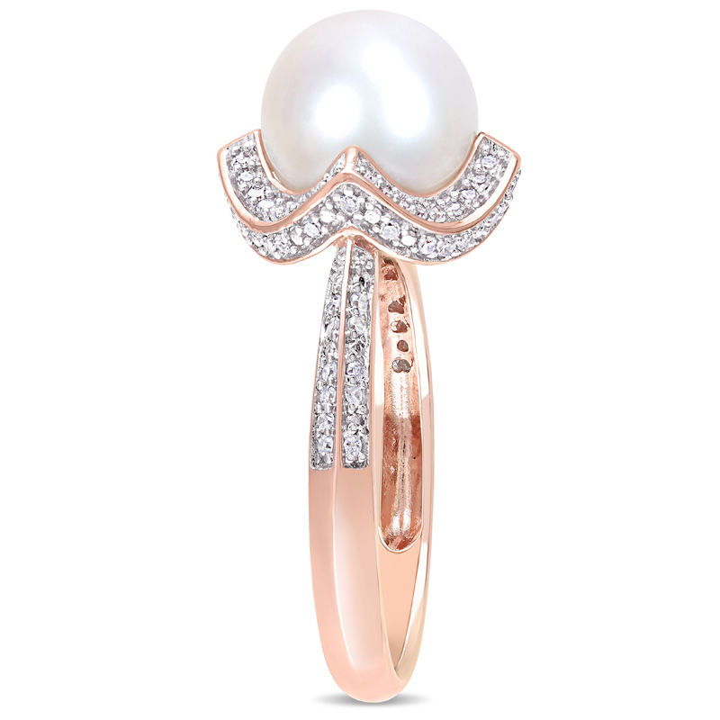 8.5 - 9.0mm Cultured Freshwater Pearl and 0.24 CT. T.W. Diamond Segmented Frame Ring in 10K Rose Gold
