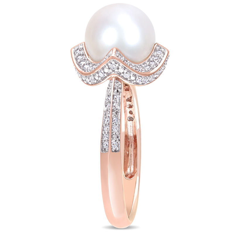 Main Image 3 of 8.5-9.0mm Freshwater Cultured Pearl and 0.24 CT. T.W. Diamond Segmented Frame Ring in 10K Rose Gold