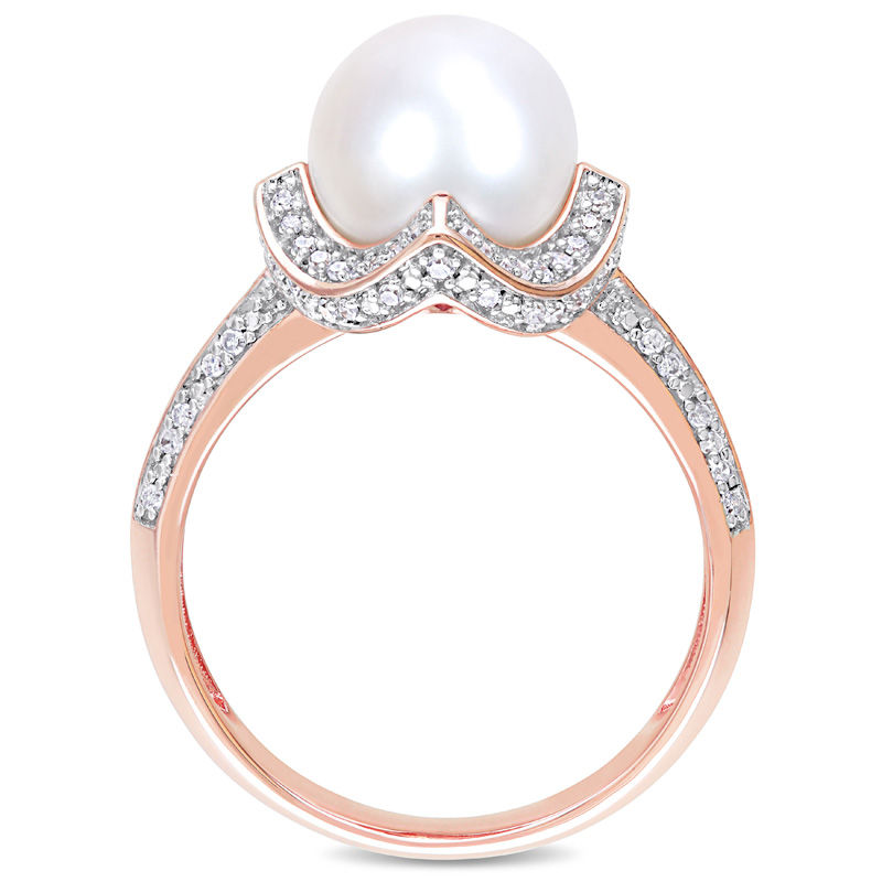 Main Image 4 of 8.5-9.0mm Freshwater Cultured Pearl and 0.24 CT. T.W. Diamond Segmented Frame Ring in 10K Rose Gold