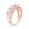 Thumbnail Image 1 of Marquise Lab-Created White Sapphire and 0.07 CT. T.W. Diamond Slant Ring in 10K Rose Gold - Size 7