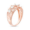 Thumbnail Image 2 of Marquise Lab-Created White Sapphire and 0.07 CT. T.W. Diamond Slant Ring in 10K Rose Gold - Size 7