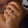 Thumbnail Image 2 of Marquise Lab-Created White Sapphire and 0.07 CT. T.W. Diamond Slant Ring in 10K Rose Gold - Size 7