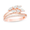 Thumbnail Image 1 of Marquise Lab-Created White Sapphire and 0.07 CT. T.W. Diamond Leaf Bypass Wrap Ring in 10K Rose Gold