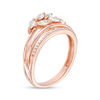 Thumbnail Image 1 of Marquise Lab-Created White Sapphire and 0.07 CT. T.W. Diamond Leaf Bypass Wrap Ring in 10K Rose Gold