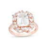 Thumbnail Image 1 of Emerald-Cut Lab-Created White Sapphire Frame Art Deco Ring in Sterling Silver with 18K Rose Gold Plate - Size 7
