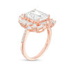 Thumbnail Image 1 of Emerald-Cut Lab-Created White Sapphire Frame Art Deco Ring in Sterling Silver with 18K Rose Gold Plate - Size 7