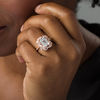 Thumbnail Image 3 of Emerald-Cut Lab-Created White Sapphire Frame Art Deco Ring in Sterling Silver with 18K Rose Gold Plate - Size 7