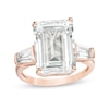 Thumbnail Image 0 of Emerald-Cut Lab-Created White Sapphire Three Stone Collar Ring in Sterling Silver with 18K Rose Gold Plate