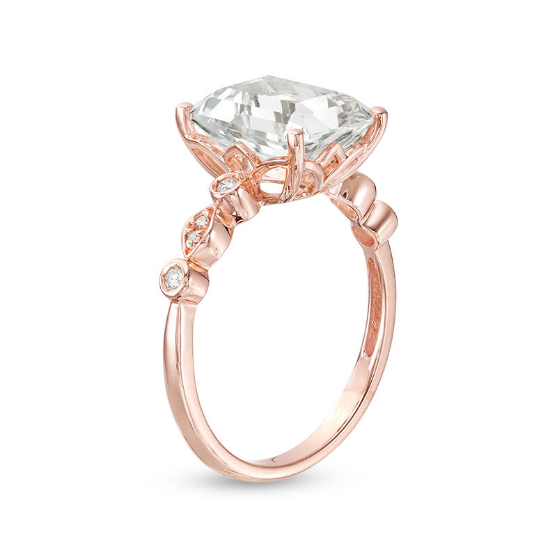 Emerald-Cut Lab-Created White Sapphire Three Stone Collar Ring in Sterling Silver with 18K Rose Gold Plate - Size 7