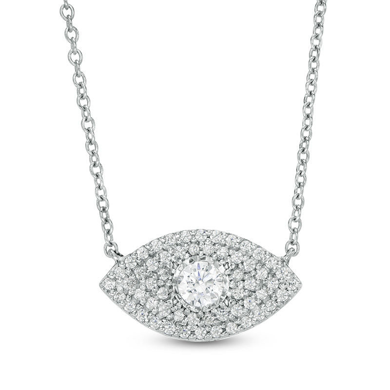 Main Image 1 of 0.25 CT. T.W. Diamond Evil Eye Necklace in 10K White Gold