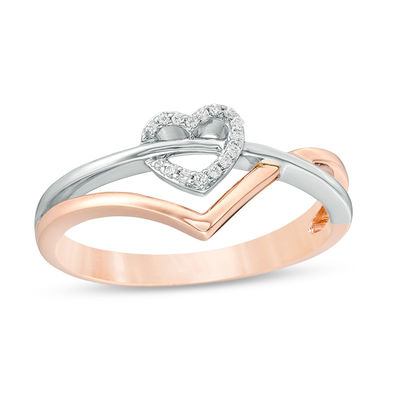 0.04 CT. T.W. Diamond Heart and Chevron Ring in 10K Two-Tone Gold