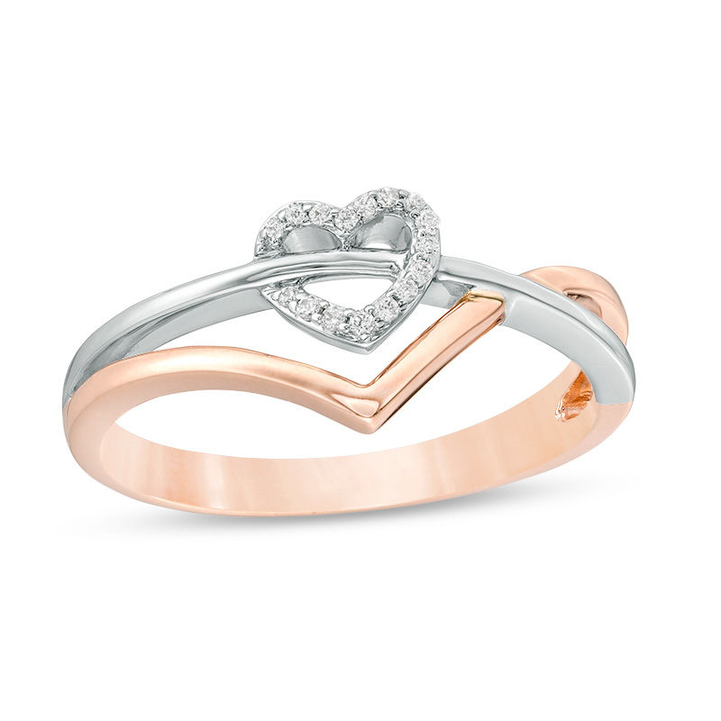 0.04 CT. T.W. Diamond Heart and Chevron Ring in 10K Two-Tone Gold