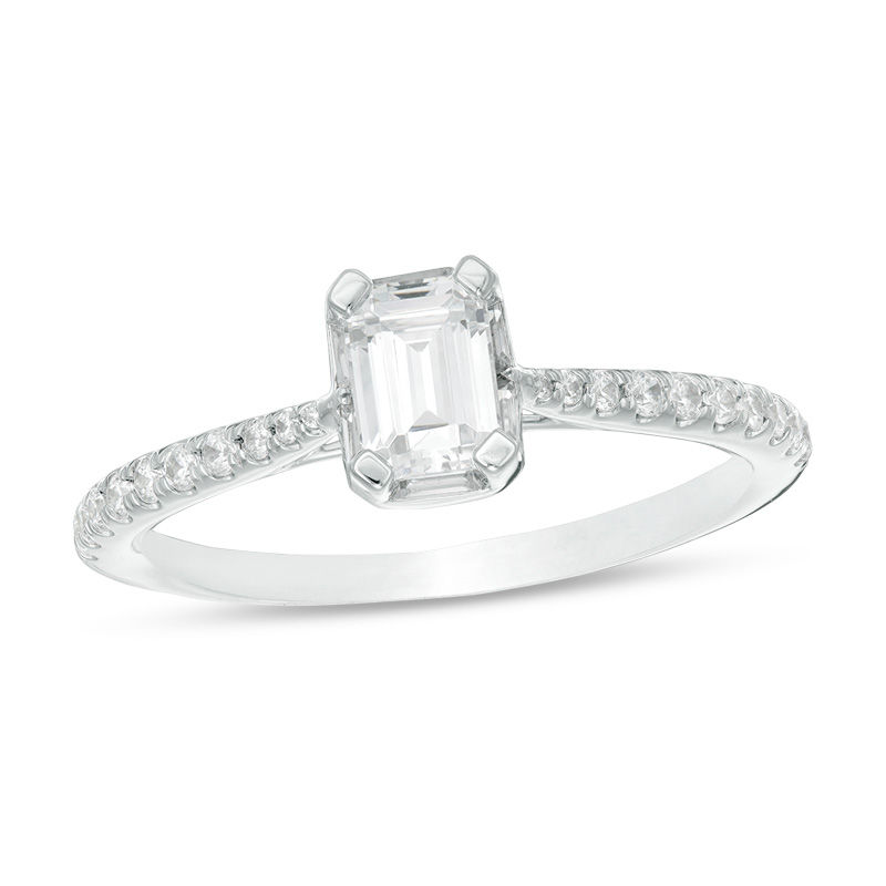 0.70 CT. T.W. Emerald-Cut Diamond Frame Engagement Ring in 14K White Gold
