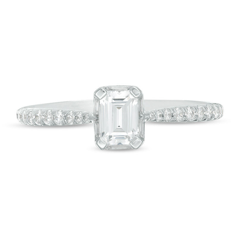 0.70 CT. T.W. Emerald-Cut Diamond Frame Engagement Ring in 14K White Gold