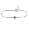 Thumbnail Image 0 of 4.0mm Lab-Created Blue and White Sapphire Love Knot Toggle Bracelet in Sterling Silver and 10K Rose Gold - 7.25"