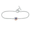 Thumbnail Image 1 of 4.0mm Lab-Created Blue and White Sapphire Love Knot Toggle Bracelet in Sterling Silver and 10K Rose Gold - 7.25"