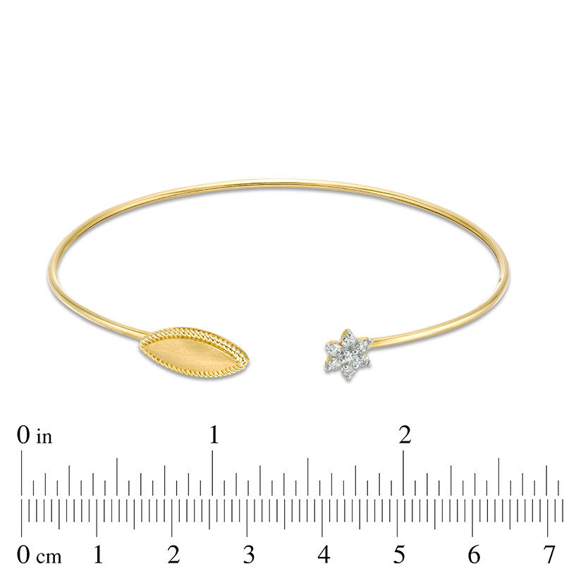 Main Image 3 of 0.18 CT. T.W. Diamond Marquise and Flower Open Flex Bangle in 10K Gold