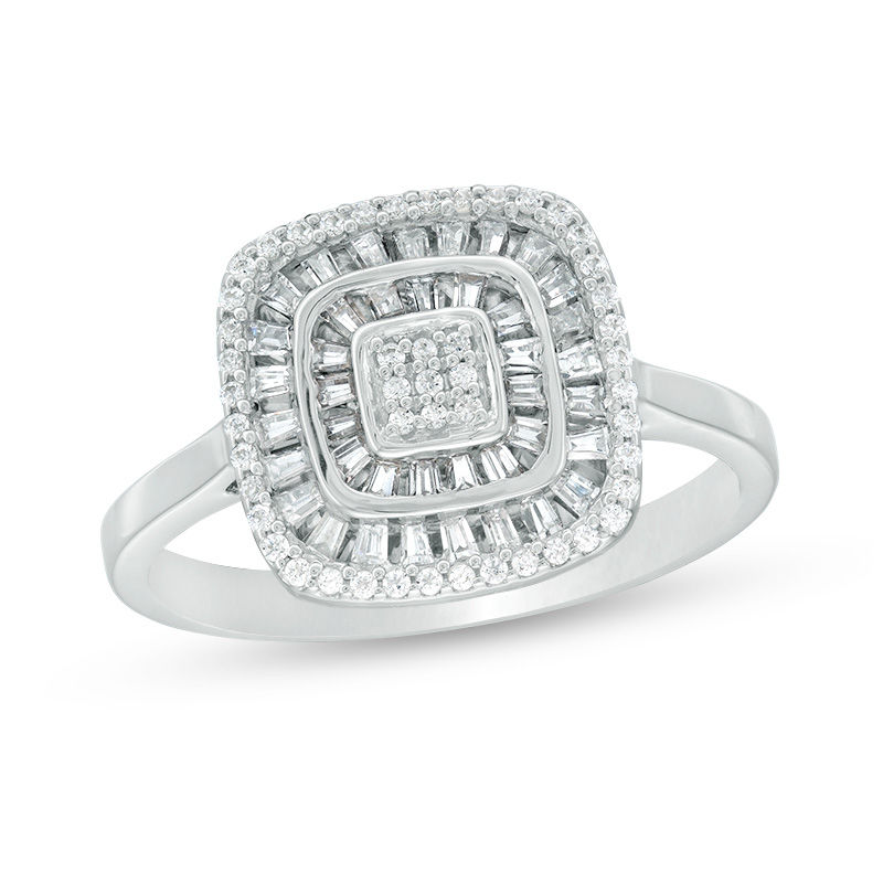 0.33 CT. T.W. Composite Diamond Double Cushion Frame Ring in 10K White Gold|Peoples Jewellers