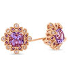 Thumbnail Image 2 of 6.0mm Cushion-Cut Amethyst and White Topaz Vintage-Style Art Deco Stud Earrings in Sterling Silver with Rose Rhodium