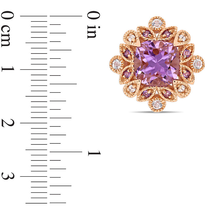 6.0mm Cushion-Cut Amethyst and White Topaz Vintage-Style Art Deco Stud Earrings in Sterling Silver with Rose Rhodium