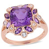 Thumbnail Image 1 of 9.0mm Cushion-Cut Amethyst and White Topaz Flower Petal Frame Ring in Sterling Silver with Rose Rhodium