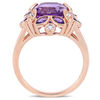Thumbnail Image 2 of 9.0mm Cushion-Cut Amethyst and White Topaz Flower Petal Frame Ring in Sterling Silver with Rose Rhodium