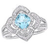 Thumbnail Image 0 of 6.0mm Cushion-Cut Blue Topaz and 0.19 CT. T.W. Diamond Flower Frame Split Shank Ring in Sterling Silver