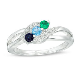 Mother's Birthstone and Diamond Accent Split Shank Bypass Ring (2-3 Stones)