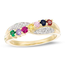 Mother's Birthstone and Diamond Accent Crossover Ring (3-7 Stones)
