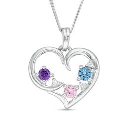 Mother's Birthstone and Diamond Accent Heart Pendant (2-7 Stones)