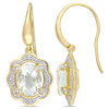Thumbnail Image 0 of Oval Green Quartz and 0.20 CT. T.W. Diamond Scallop Frame Drop Earrings in Sterling Silver with Yellow Rhodium