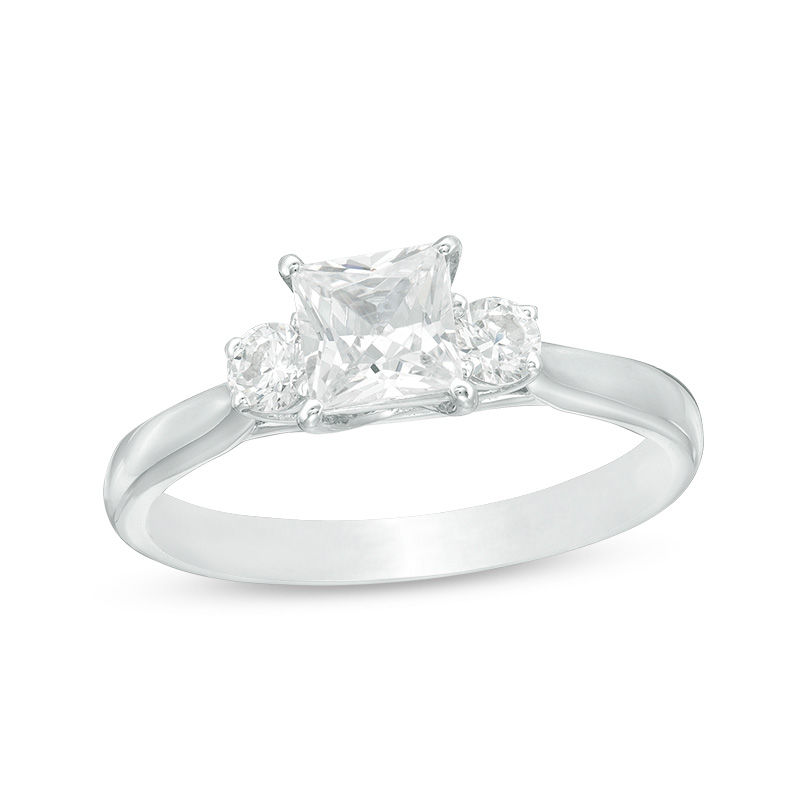 1.00 CT. T.W. Princess-Cut Diamond Past Present Future® Engagement Ring in 14K White Gold
