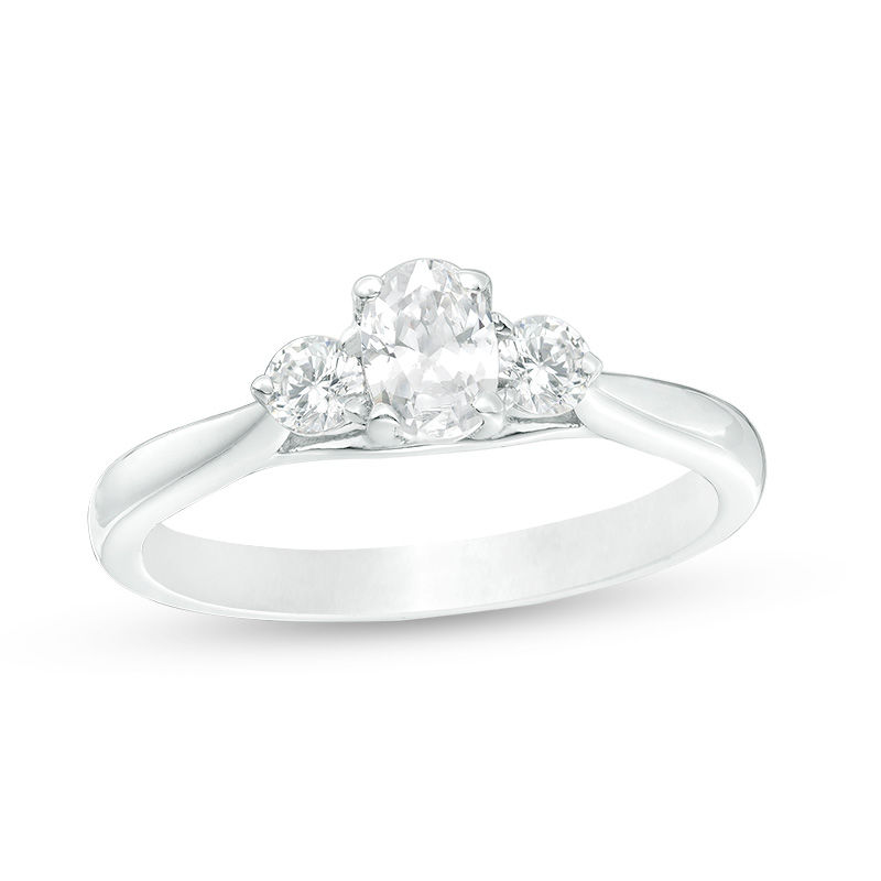 0.58 CT. T.W. Oval Diamond Past Present Future® Engagement Ring in 14K White Gold