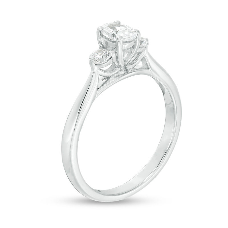 Main Image 2 of 0.58 CT. T.W. Oval Diamond Past Present Future® Engagement Ring in 14K White Gold