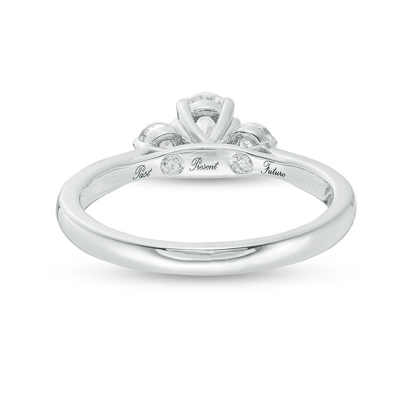 Main Image 3 of 0.58 CT. T.W. Oval Diamond Past Present Future® Engagement Ring in 14K White Gold