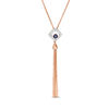 Thumbnail Image 1 of Lab-Created Blue and White Sapphire Cushion Frame Tassel Dangle Pendant in Sterling Silver with 14K Rose Gold Plate