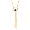 Thumbnail Image 0 of Lab-Created Blue Sapphire Solitaire Tassel Dangle Necklace in Sterling Silver with 14K Gold Plate