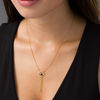 Thumbnail Image 1 of Lab-Created Blue Sapphire Solitaire Tassel Dangle Necklace in Sterling Silver with 14K Gold Plate