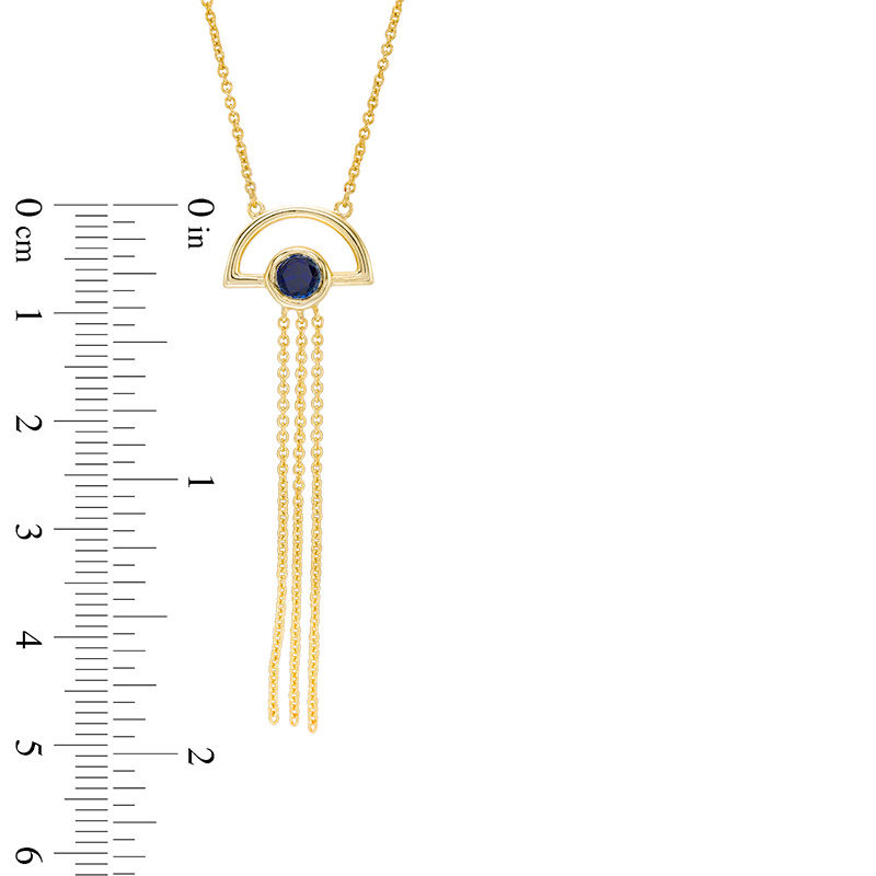 Lab-Created Blue Sapphire Solitaire Tassel Dangle Necklace in Sterling Silver with 14K Gold Plate